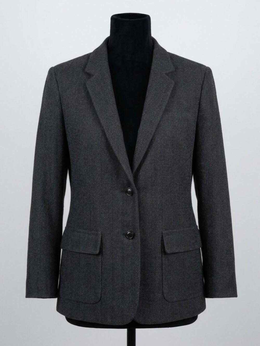 Ralph Lauren Dark Charcoal Herringbone Two-Button Blazer